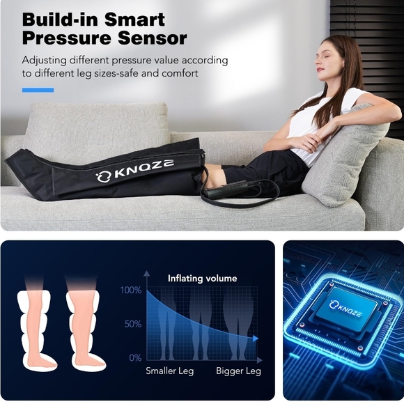 KNQZE Air Compression Leg Massager with Adjustable Pressure, 4-Zone Wrap — Porta - Picture 4 of 9